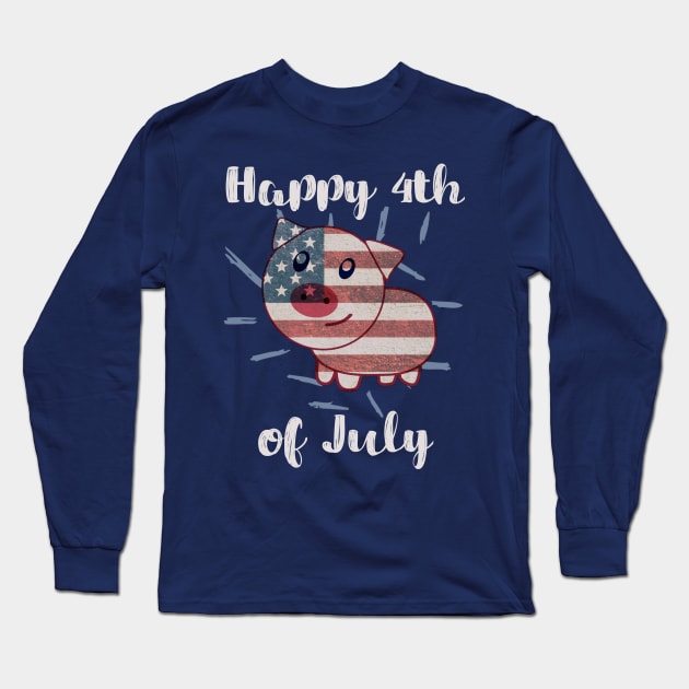 Patriotic Pig American Flag - 4th of July Long Sleeve T-Shirt by AmbersDesignsCo